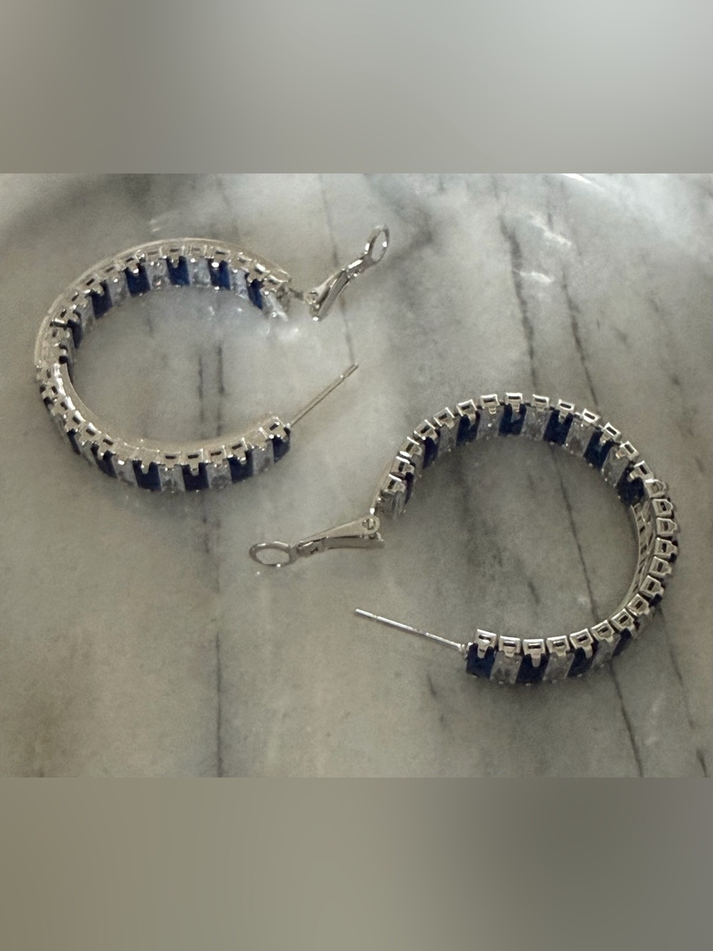 Blue and Clear Crystal Hoop Earrings - Picture 3 of 6